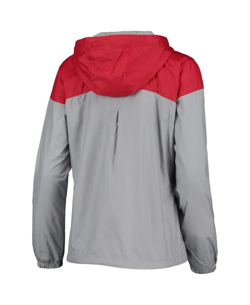 Women's Scarlet, Gray Ohio State Buckeyes Flash Forward Lined Full-Zip Windbreaker Hoodie Jacket