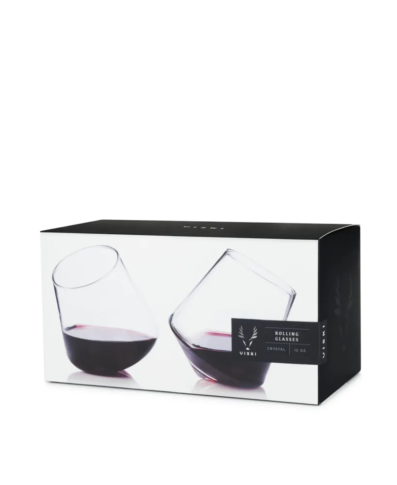 Viski Rolling Crystal Wine Glasses, Set of 2, 12 Oz