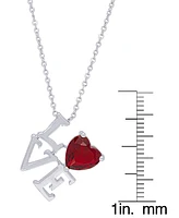 Simulated Ruby 'Love' Pendant Necklace in Fine Silver Plate