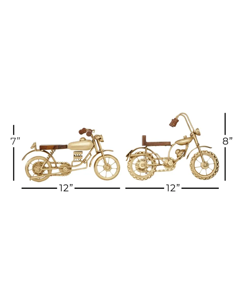 Metal Contemporary Motorcycle Sculpture, Set of 2 - Gold