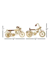 Metal Contemporary Motorcycle Sculpture, Set of 2 - Gold
