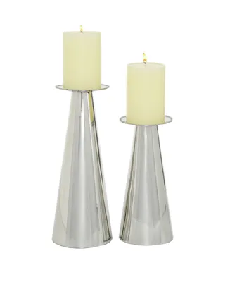 Stainless Steel Glam Candle Holder, Set of 2 - Silver