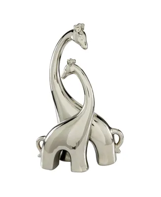 Ceramic Contemporary Giraffe Sculpture, 15" x 11" - Silver