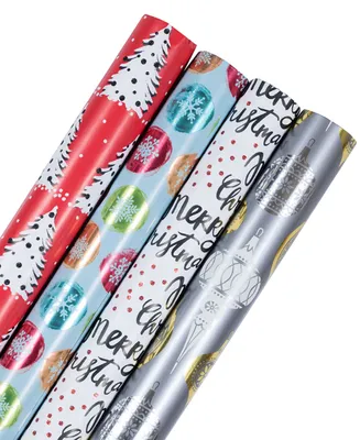 Jam Paper Assorted Gift Wrap 85 Square Feet Christmas Wrapping Paper Rolls, Pack of 4