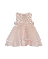 Baby Girls Basket Weave Social Dress with Two Tiered Ribbon Skirt