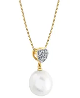 Cultured Freshwater Pearl (10mm) & Diamond Accent 18" Pendant Necklace in 14k Gold