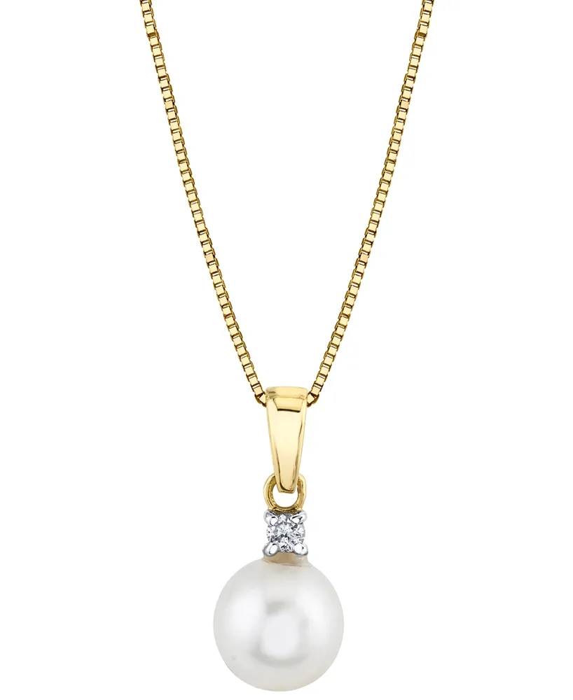 Cultured Freshwater Pearl (7-1/2mm) & Diamond Accent 18" Pendant Necklace in 14k Gold