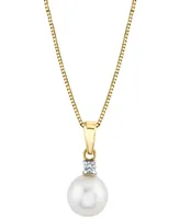 Cultured Freshwater Pearl (7-1/2mm) & Diamond Accent 18" Pendant Necklace in 14k Gold