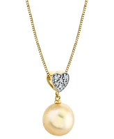 Cultured Golden South Sea Pearl (10mm) & Diamond Accent Heart 18" Pendant Necklace in 14k Gold