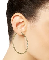 Italian Gold Textured Hoop Earrings in 14k Gold, 50mm, Made in Italy