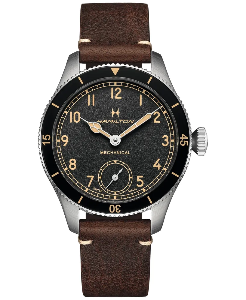 Hamilton Men's Khaki Aviation Pioneer Brown Leather Strap Watch 43mm