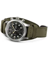 Hamilton Men's Khaki Field Automatic Chronograph Green Leather Strap Watch 44mm