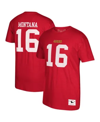 Men's Joe Montana Scarlet San Francisco 49Ers Retired Player Logo Name and Number T-shirt