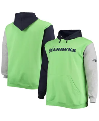 Men's College Navy, Neon Green Seattle Seahawks Big and Tall Pullover Hoodie