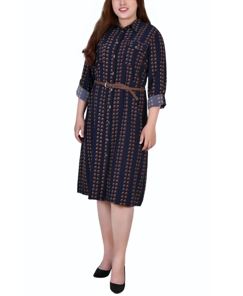 Plus Size 3/4 Roll Tab Sleeve Shirt Dress