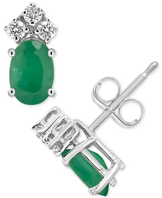 Sapphire (1-1/5 ct. t.w.) & Diamond (1/8 Crown Stud Earrings 14k White Gold (Also Emerald Ruby)