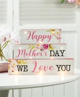 Glitzhome 12" Lighted Wooden Happy Mother's Day Block Sign