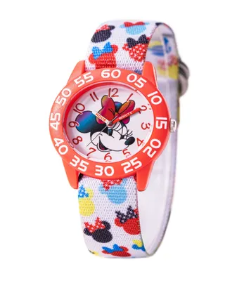 ewatchfactory Girl's Disney Minnie Mouse White Nylon Strap Watch 32mm