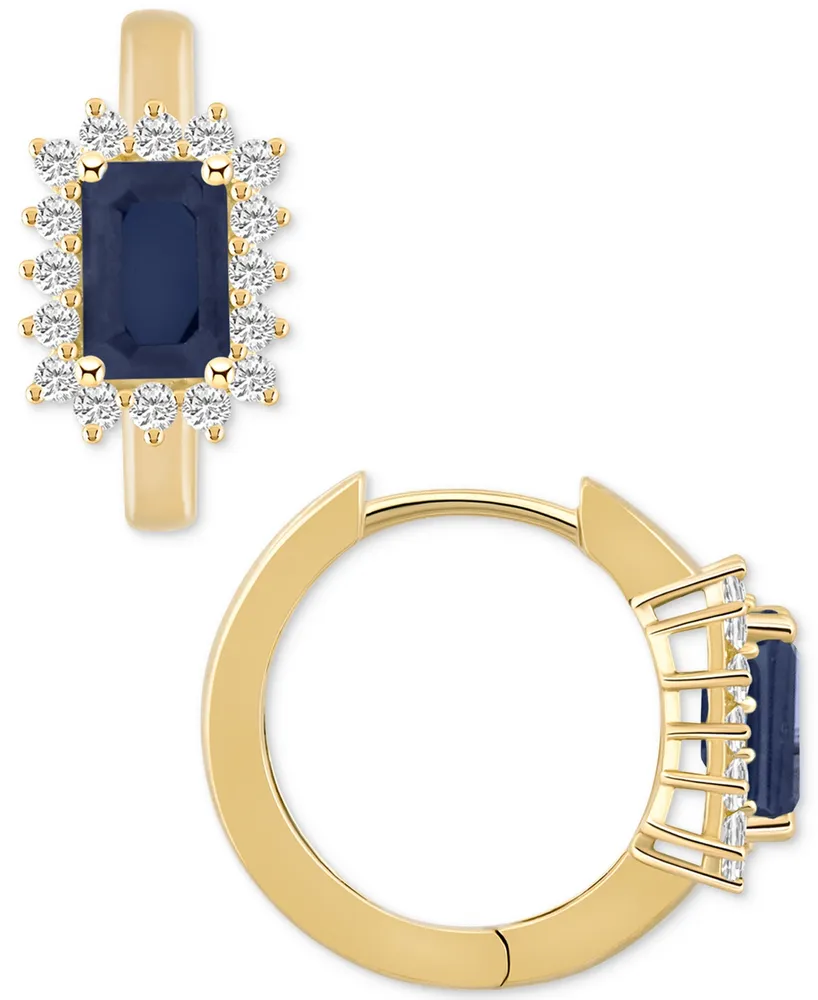 Sapphire (1-3/8 ct. t.w.) & Diamond (1/3 Hoop Earrings 14k Gold (Also Emerald Ruby)