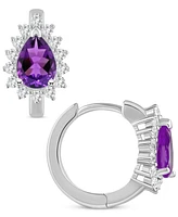 Amethyst (1-1/3 ct. t.w.) & White Topaz (1/3 Hoop Earrings Sterling Silver (Also Available Citrine, Rhodolite Garnet, Peridot, Blue