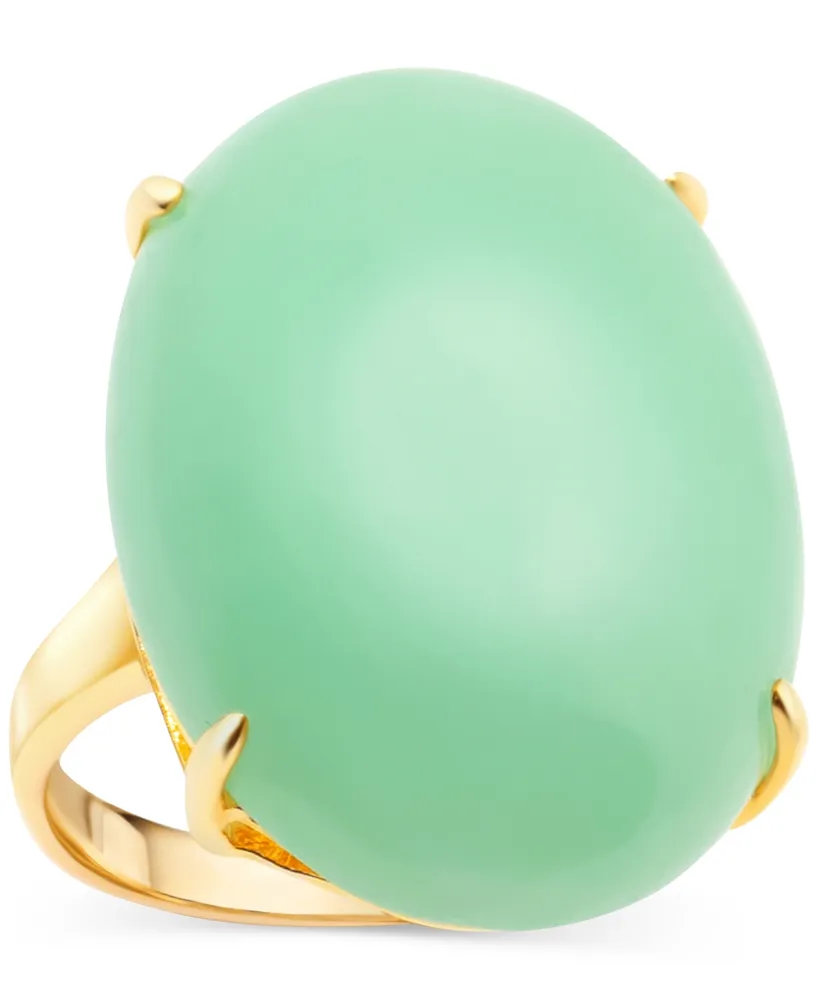 Dyed Green Jade Cabochon Ring in 14k Gold-Plated Sterling Silver