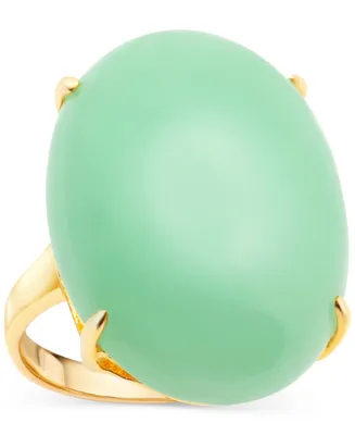 Dyed Green Jade Cabochon Ring in 14k Gold-Plated Sterling Silver