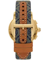 Tory Burch Women's Chronograph The Tory Blue Fabric & Luggage Leather Strap Watch 37mm