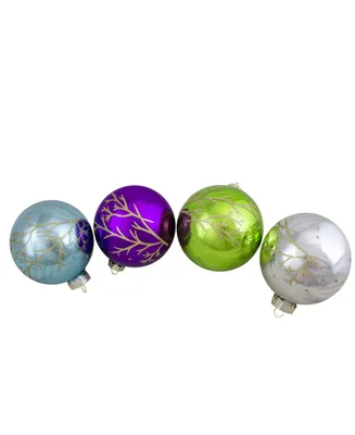 4" Shiny Glass Ball Christmas Ornaments Set, 4 Pieces - Multi