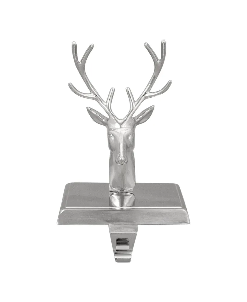 8" Shiny Deer Head Christmas Stocking Holder - Silver