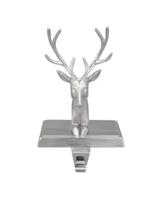 8" Shiny Deer Head Christmas Stocking Holder - Silver