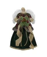 18" Angel in a Dress Unlit Christmas Tree Topper Accented with Holly Berries