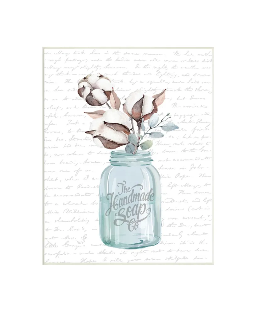 Stupell Industries Handmade Soap Jar Cotton Flower Bathroom Word Design Wall Plaque Art, 10" x 15" - Multi