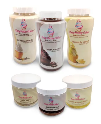 Eazy Peazy Cakes Vanilla, Chocolate, and Lemon Cupcake Batter Baking Kit with Frosting, Set of 6