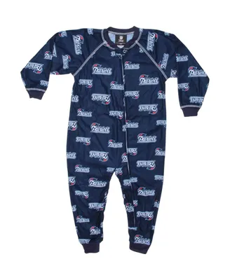 New England Patriots Unisex Toddler Piped Raglan Full Zip Coverall - Navy Blue