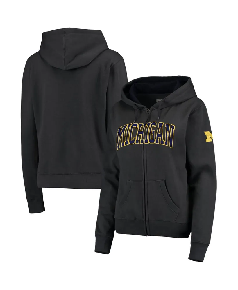 Women's Charcoal Michigan Wolverines Arched Name Full-Zip Hoodie