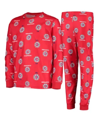 Big Boys Red La Clippers Allover Print Long Sleeve T-shirt and Pants Sleep Set