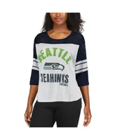 Women's G-iii 4Her by Carl Banks White and College Navy Seattle Seahawks First Team Three-Quarter Sleeve Mesh T-shirt