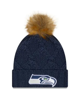 Women's College Navy Seattle Seahawks Luxe Cuffed Knit Hat with Pom