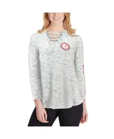 Women's Gray Alabama Crimson Tide Space Dye Lace-Up V-Neck Long Sleeve T-shirt