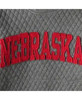 Women's Heathered Gray Nebraska Huskers Moose Applique Quilted Crewneck Sweatshirt