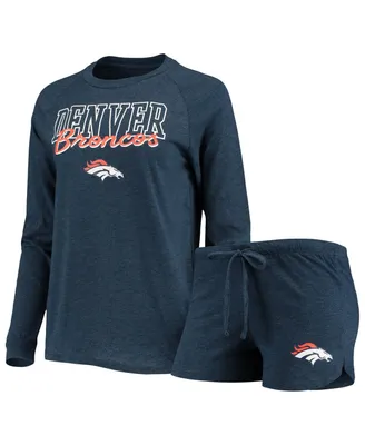 Women's Navy Denver Broncos Meter Knit Long Sleeve Raglan Top and Shorts Sleep Set