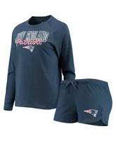 Women's Navy New England Patriots Meter Knit Long Sleeve Raglan Top and Shorts Sleep Set