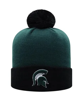 Men's Green and Black Michigan State Spartans Core 2-Tone Cuffed Knit Hat with Pom