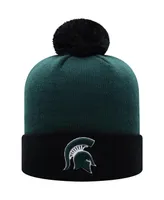 Men's Green and Black Michigan State Spartans Core 2-Tone Cuffed Knit Hat with Pom