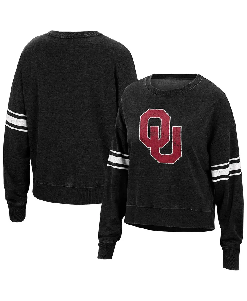 Women's Black Oklahoma Sooners Camden Sleeve Stripe Washed Pullover Sweatshirt