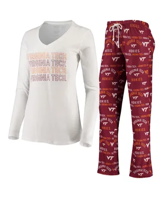 Women's Maroon, White Virginia Tech Hokies Flagship Long Sleeve T-shirt and Pants Sleep Set