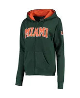 Women's Green Miami Hurricanes Arched Name Full Zip Hoodie