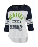 Women's G-iii 4Her by Carl Banks White and College Navy Seattle Seahawks First Team Three-Quarter Sleeve Mesh T-shirt