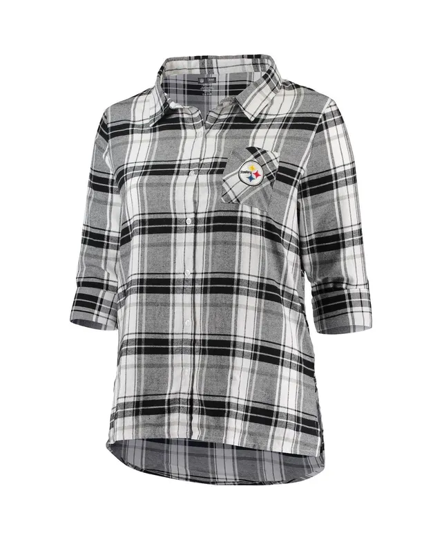 Women's Concepts Sport Black Pittsburgh Steelers Mainstay Plaid Full-Button Long Sleeve Nightshirt Size: Medium