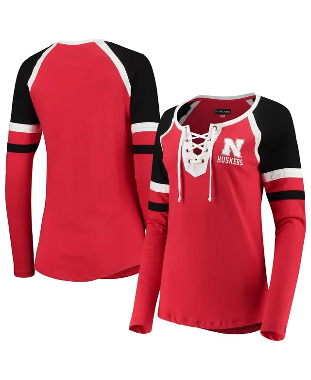 Women's San Francisco 49ers New Era Scarlet/Gold Lightweight Lace-Up Raglan  T-Shirt